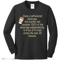 Given A Caffeinated Beverage This Teacher Will Consume Kids Long Sleeve Shirt thumb 0