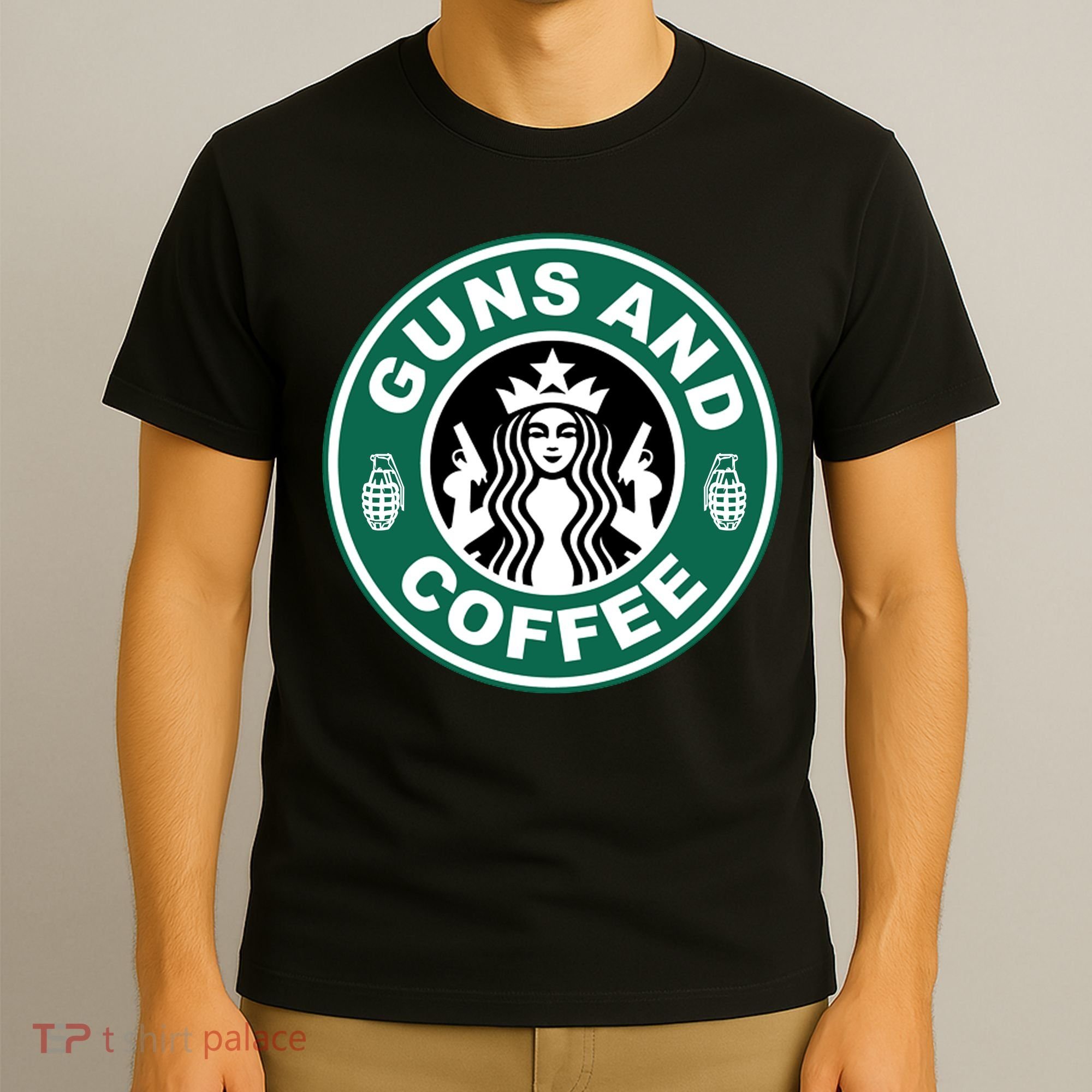 Guns And Coffee Parody T-Shirt
