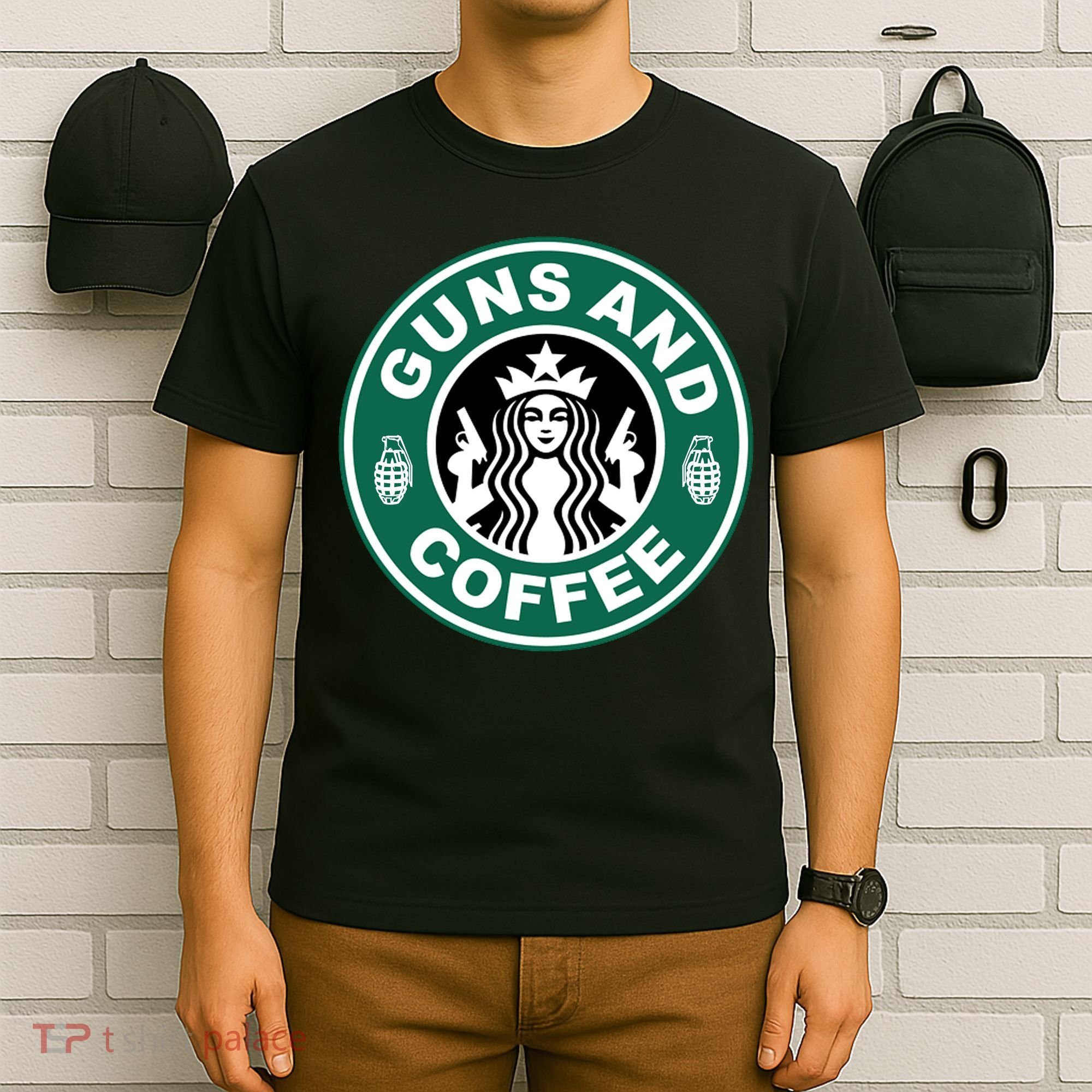 Guns And Coffee Parody T-Shirt