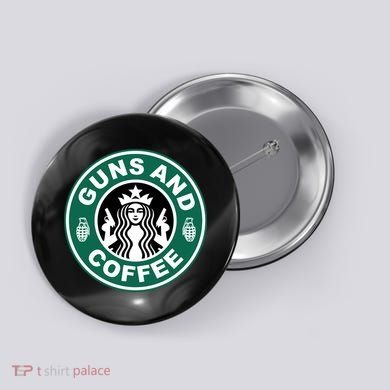 Guns And Coffee Parody Button