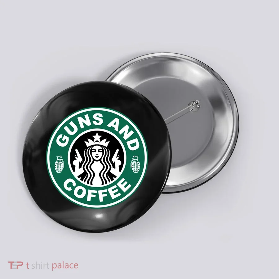 Guns And Coffee Parody Button