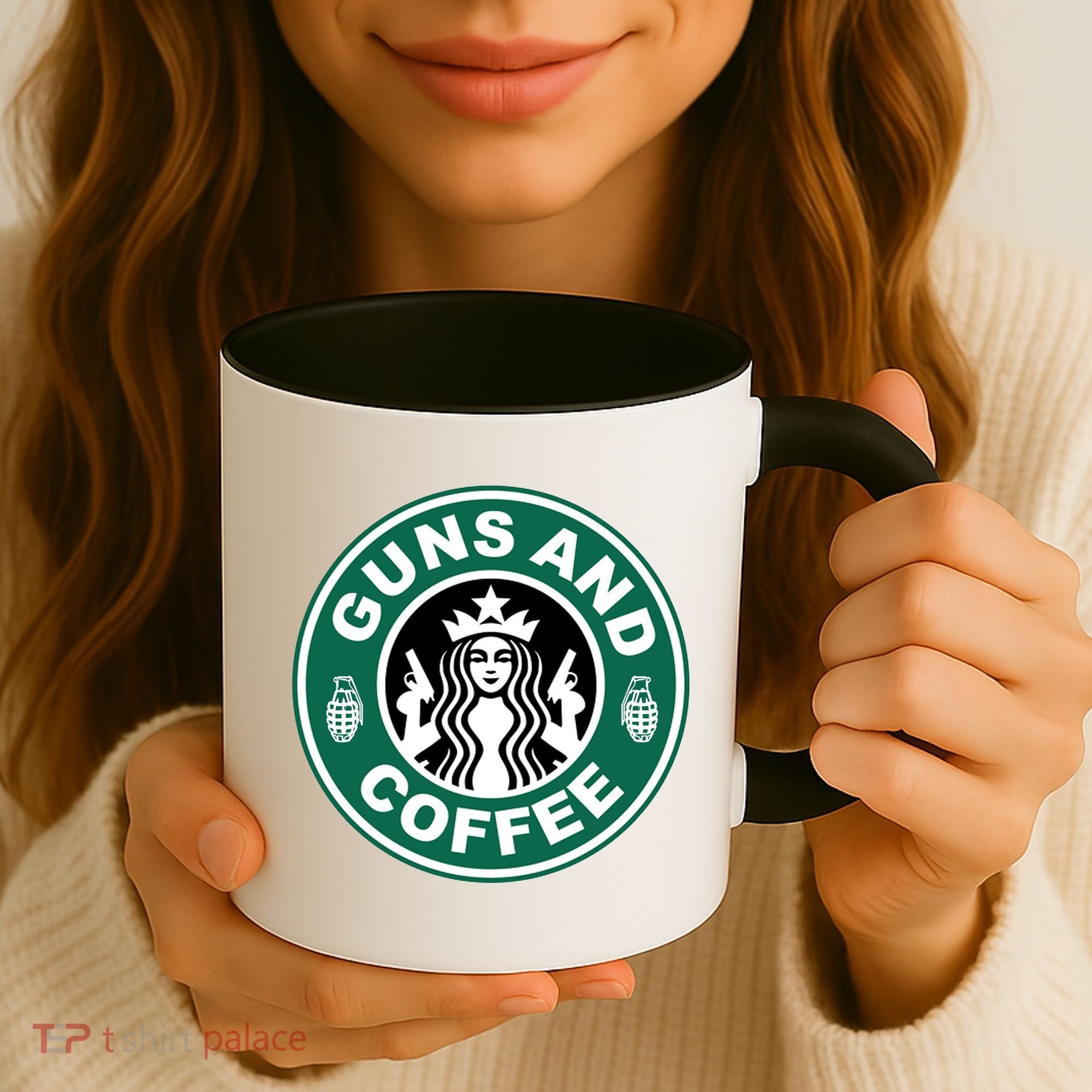 Guns And Coffee Parody Coffee Mug