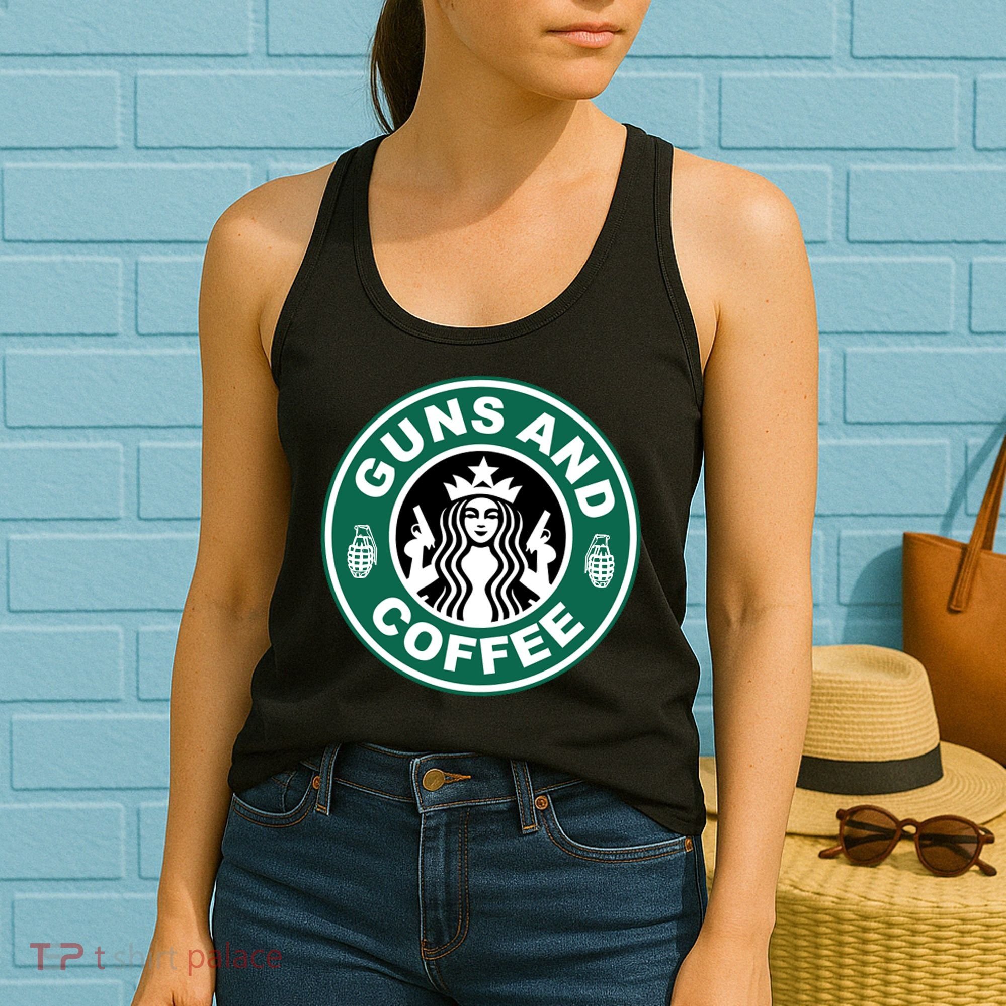 Guns And Coffee Parody Women's Tank Top