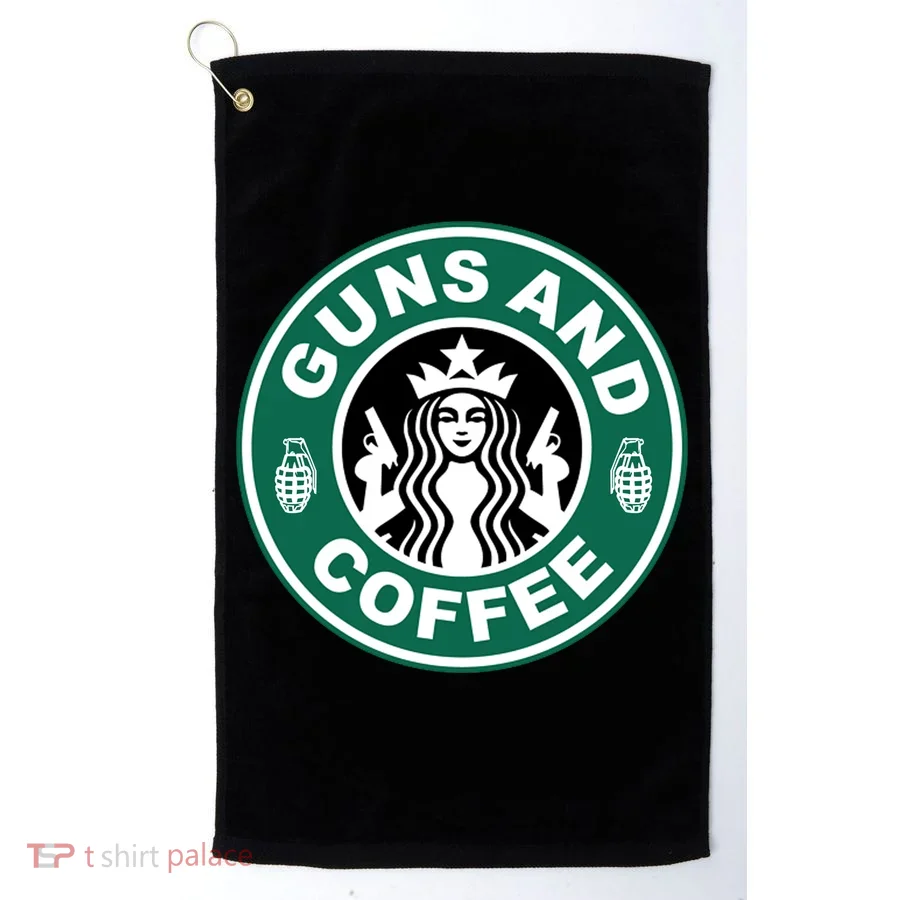 Guns And Coffee Parody Golf Towel
