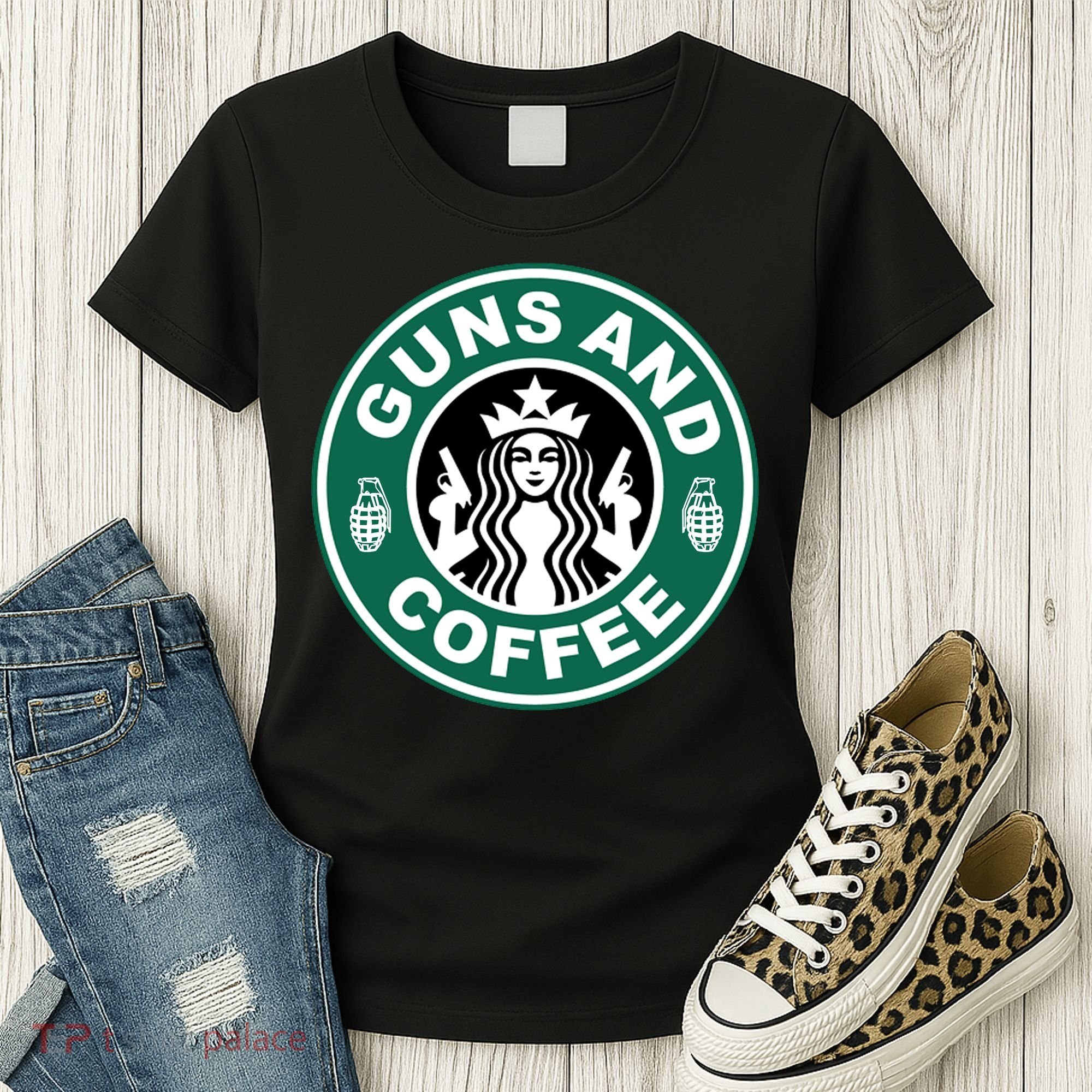Guns And Coffee Parody Women's T-Shirt