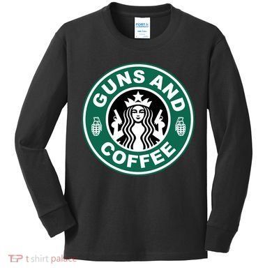 Guns And Coffee Parody Kids Long Sleeve Shirt