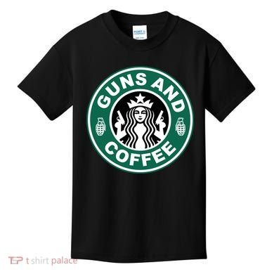 Guns And Coffee Parody Kids T-Shirt
