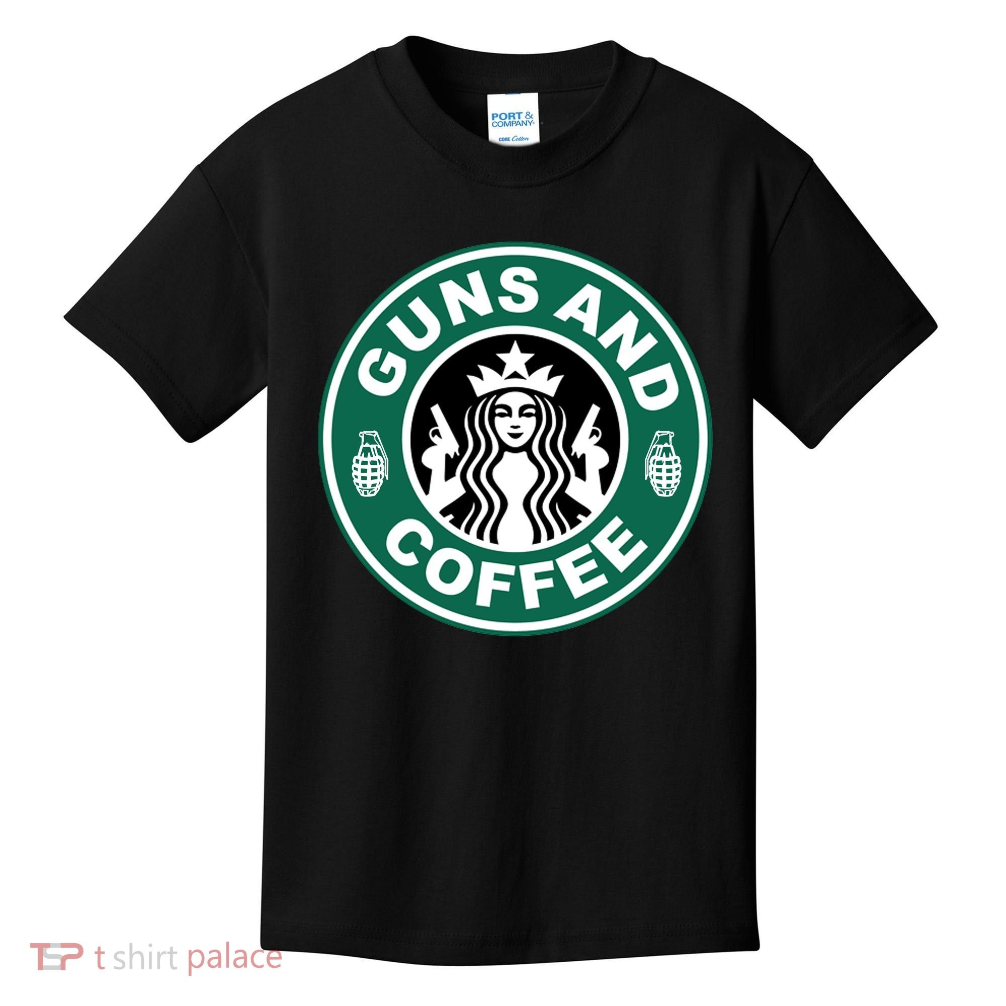 Guns And Coffee Parody Kids T-Shirt