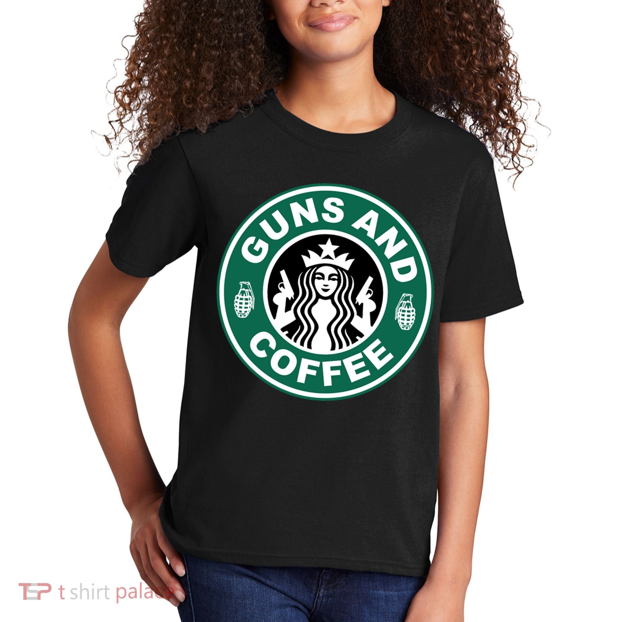 Guns And Coffee Parody Kids T-Shirt