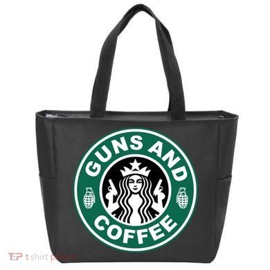 Guns And Coffee Parody Tote Bag