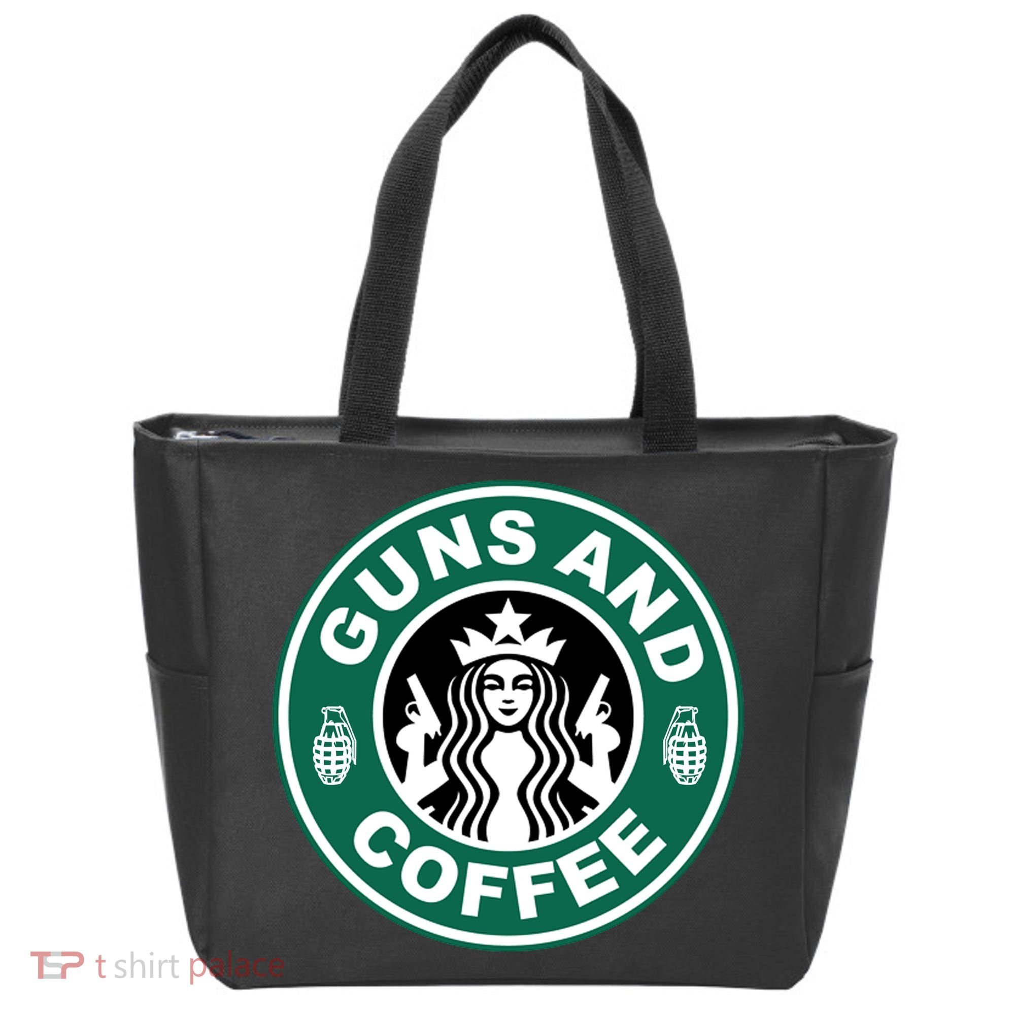 Guns And Coffee Parody Tote Bag