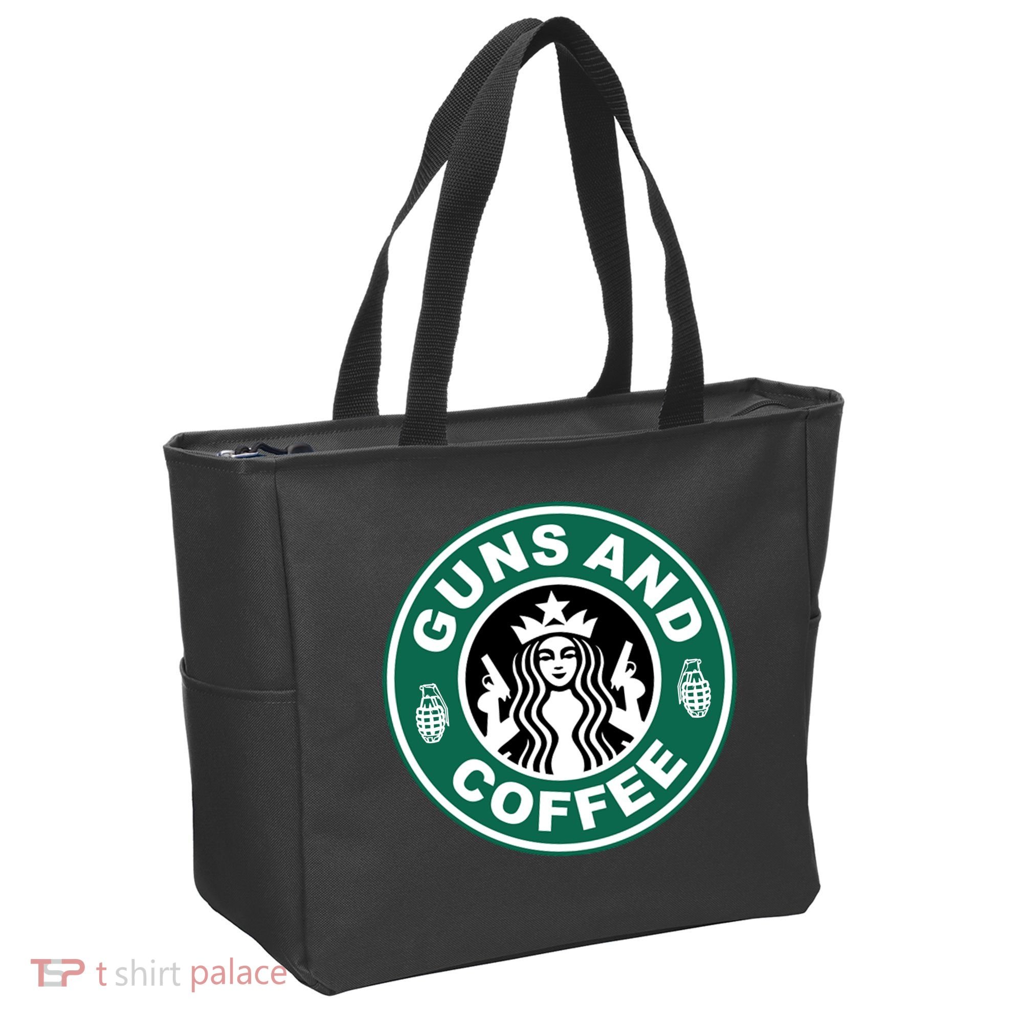 Guns And Coffee Parody Tote Bag