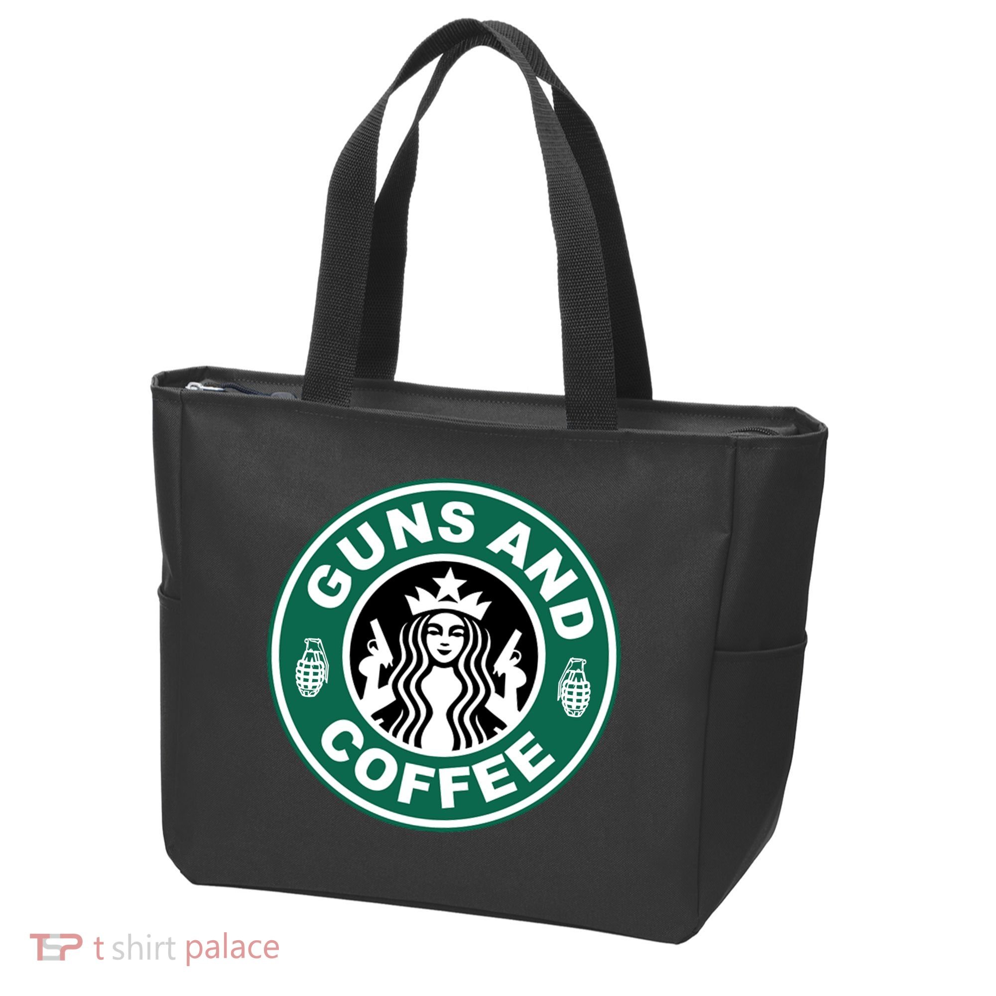 Guns And Coffee Parody Tote Bag