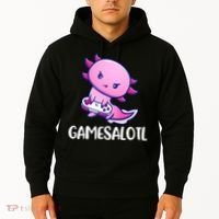 Gamesalotl Axolotl Cute Playing Video Game Hoodie thumb 2