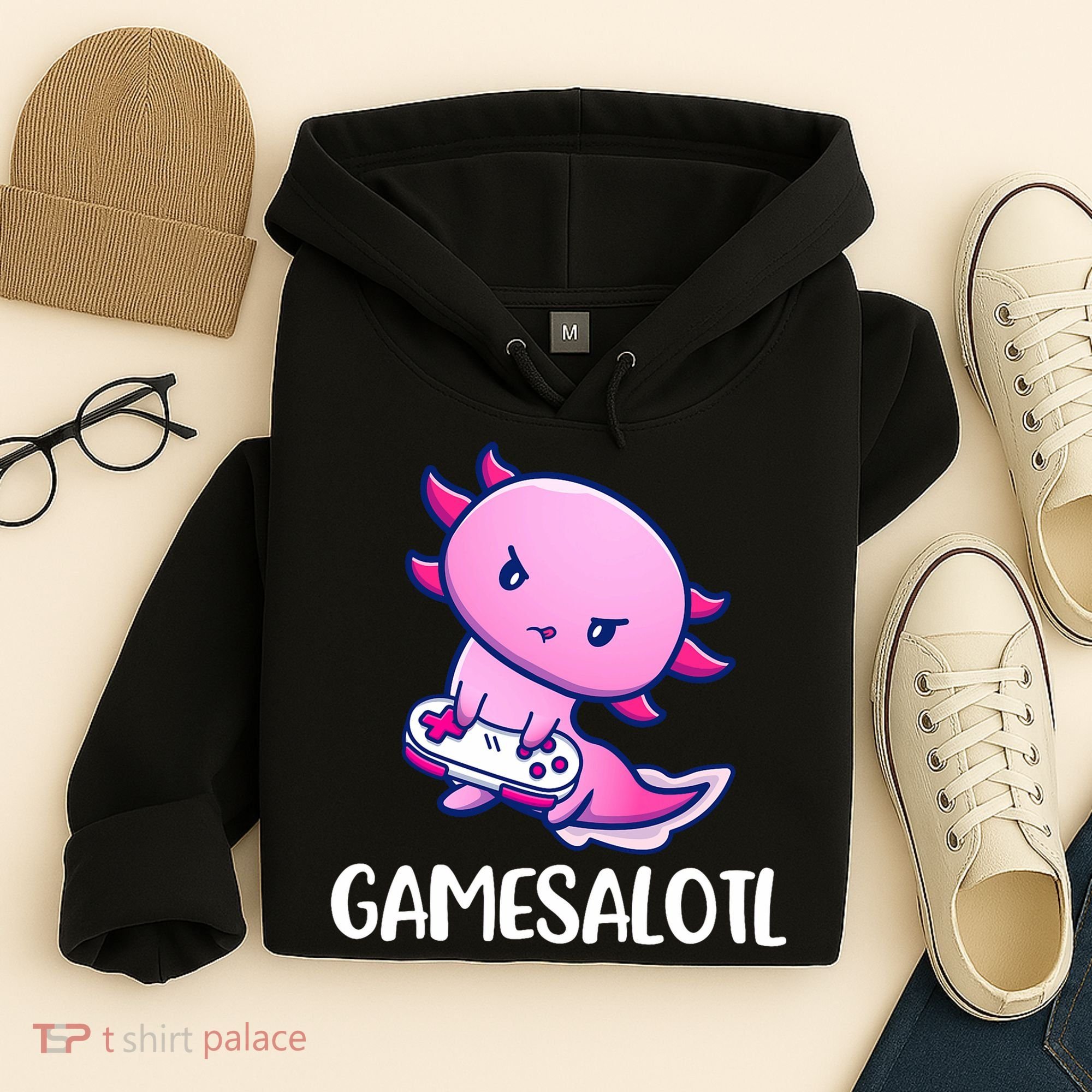 Gamesalotl Axolotl Cute Playing Video Game Hoodie