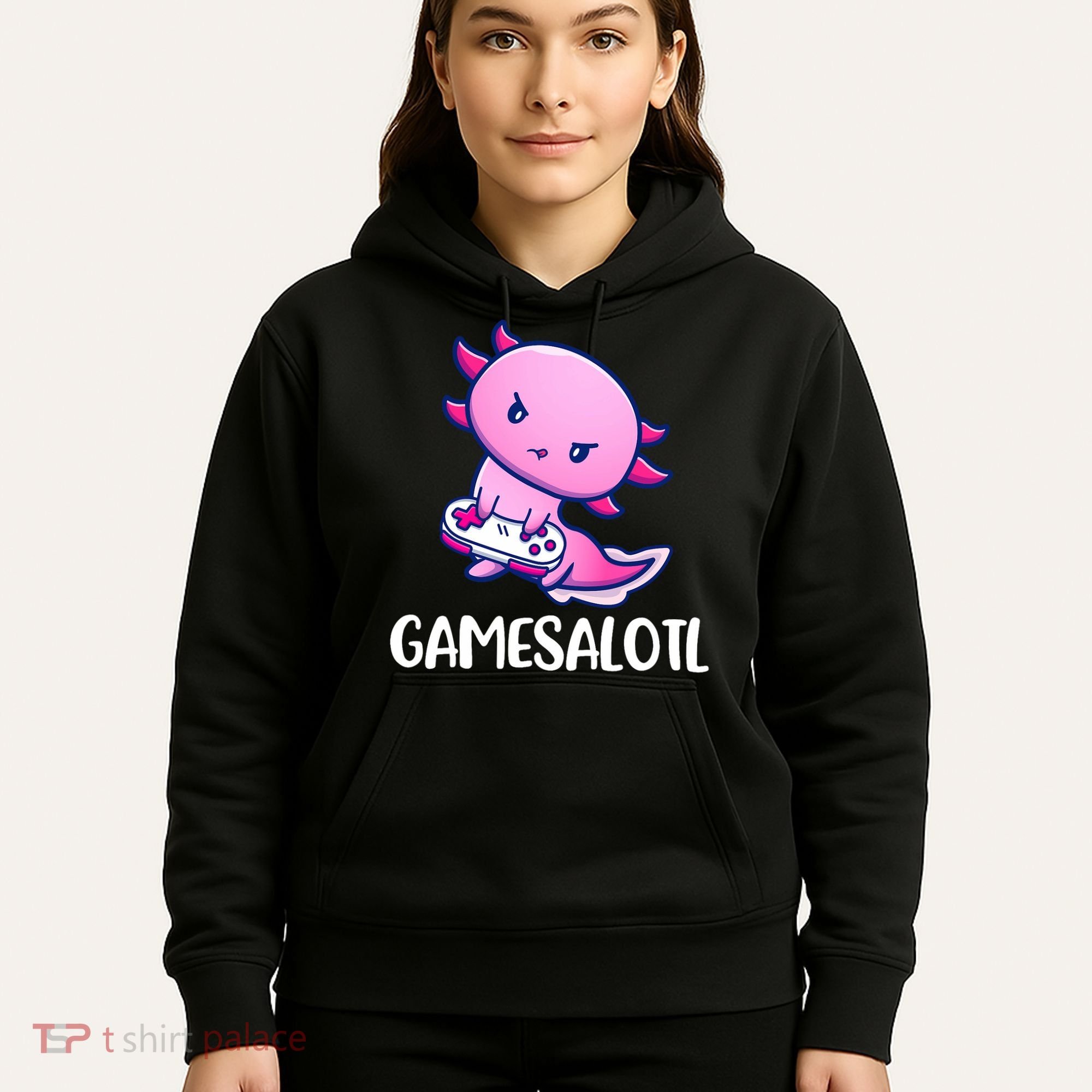 Gamesalotl Axolotl Cute Playing Video Game Hoodie