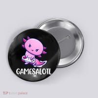 Gamesalotl Axolotl Cute Playing Video Game Button thumb 0
