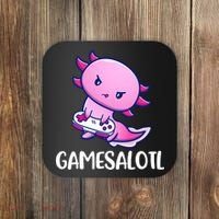 Gamesalotl Axolotl Cute Playing Video Game Coaster thumb 0
