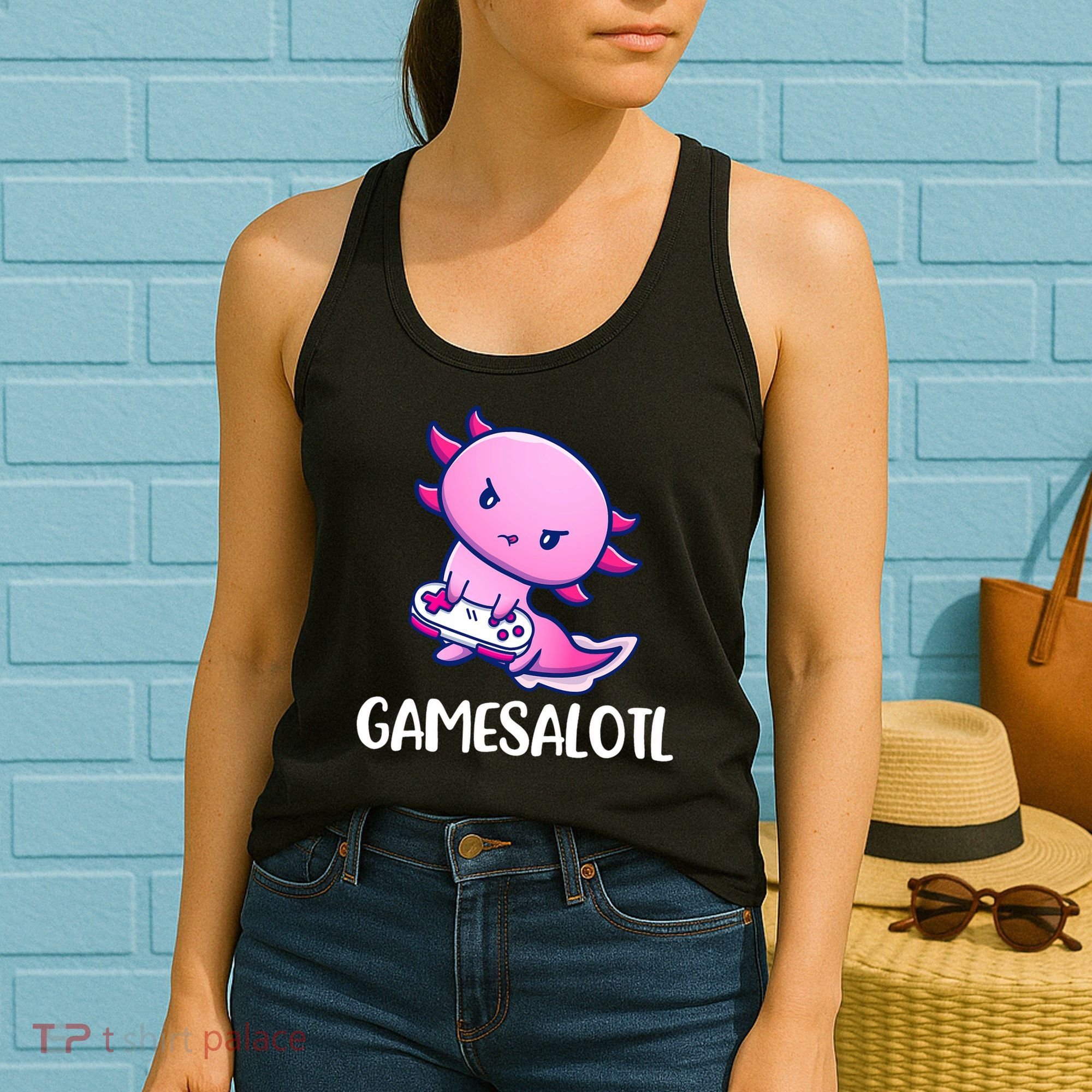 Gamesalotl Axolotl Cute Playing Video Game Women's Tank Top