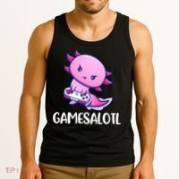 Gamesalotl Axolotl Cute Playing Video Game Tank Top thumb 3