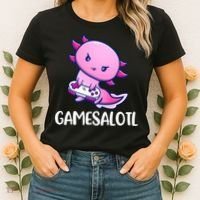 Gamesalotl Axolotl Cute Playing Video Game Women's T-Shirt thumb 2