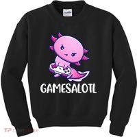 Gamesalotl Axolotl Cute Playing Video Game Kids Sweatshirt thumb 0