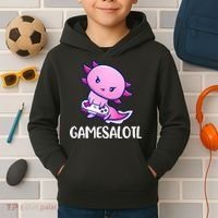 Gamesalotl Axolotl Cute Playing Video Game Kids Hoodie thumb 2