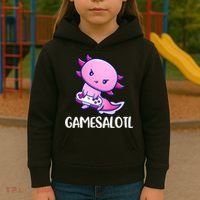 Gamesalotl Axolotl Cute Playing Video Game Kids Hoodie thumb 3
