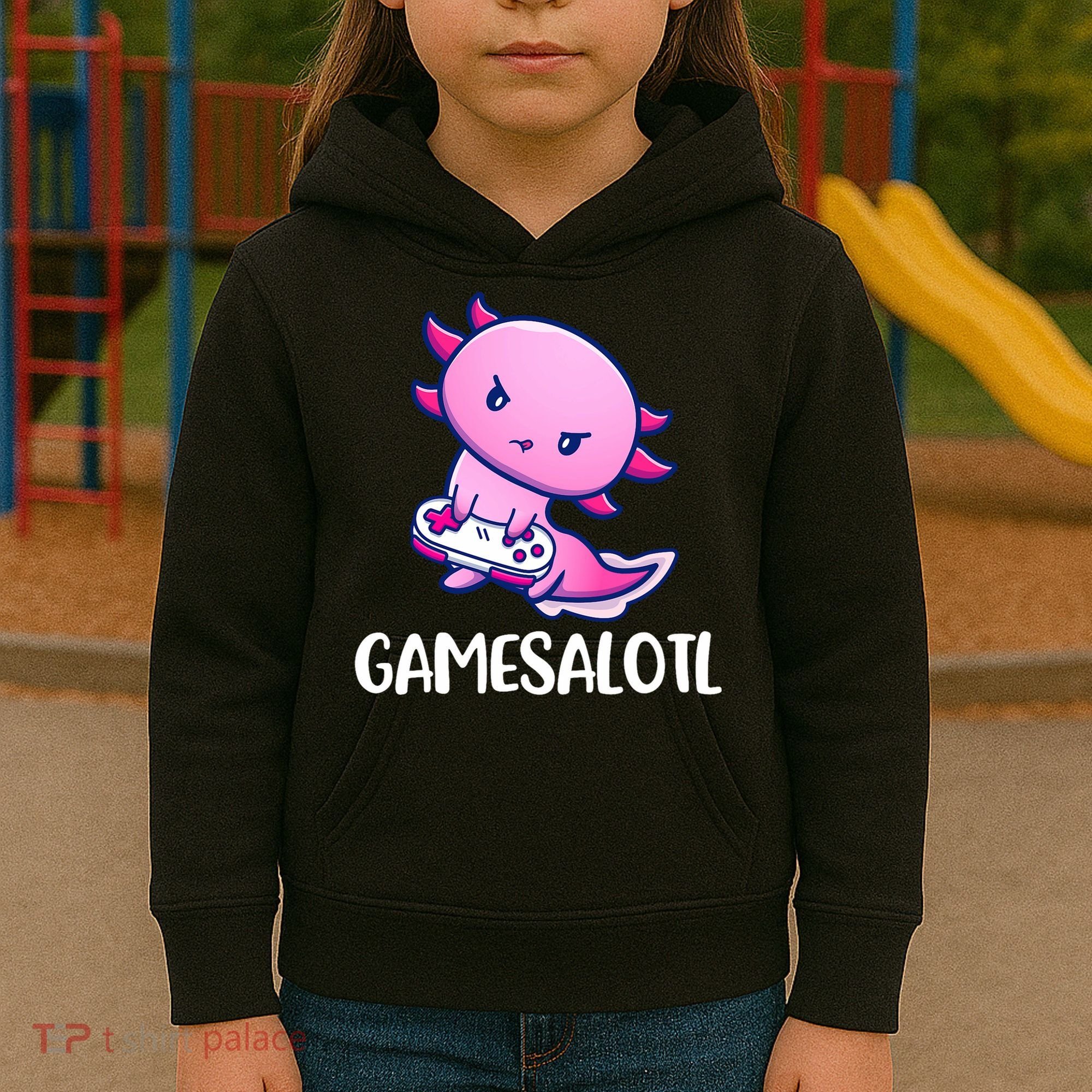 Gamesalotl Axolotl Cute Playing Video Game Kids Hoodie