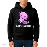 Gamesalotl Axolotl Cute Playing Video Game Kids Hoodie thumb 4
