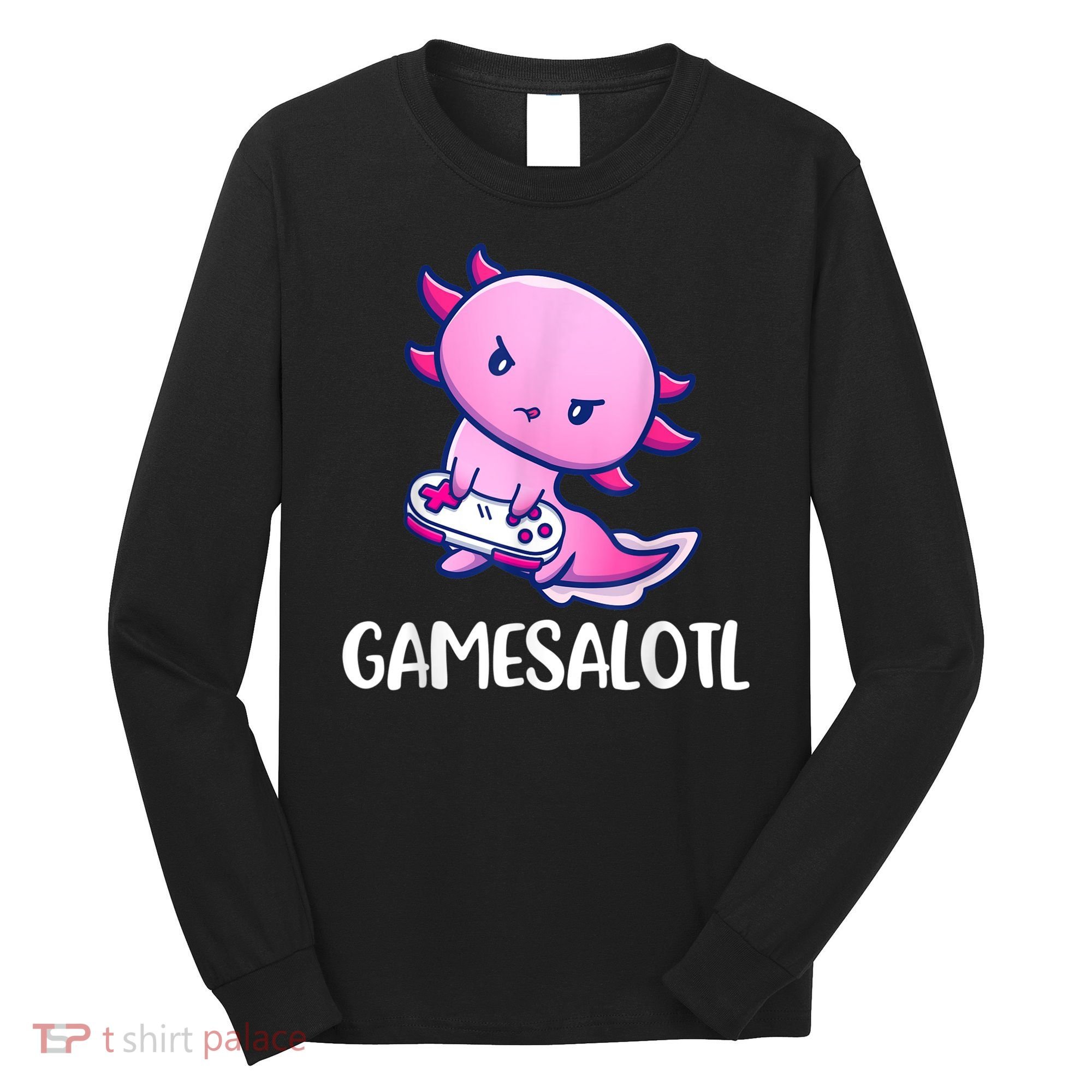 Gamesalotl Axolotl Cute Playing Video Game Long Sleeve Shirt