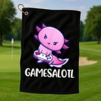 Gamesalotl Axolotl Cute Playing Video Game Golf Towel thumb 1