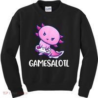 Gamesalotl Axolotl Cute Playing Video Game Kids Sweatshirt thumb 0