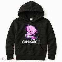 Gamesalotl Axolotl Cute Playing Video Game Kids Hoodie thumb 0
