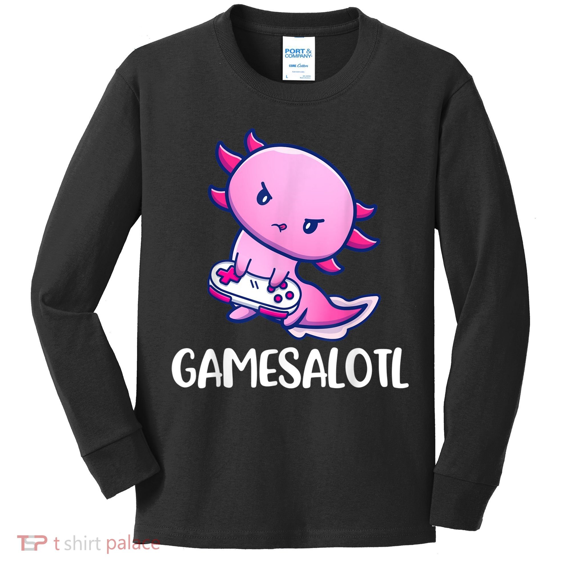 Gamesalotl Axolotl Cute Playing Video Game Kids Long Sleeve Shirt