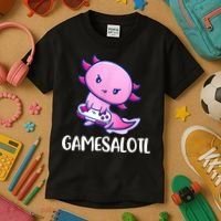Gamesalotl Axolotl Cute Playing Video Game Kids T-Shirt thumb 3