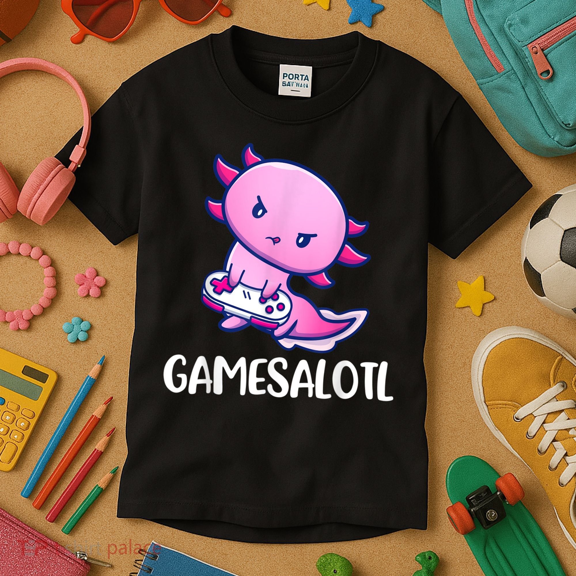 Gamesalotl Axolotl Cute Playing Video Game Kids T-Shirt