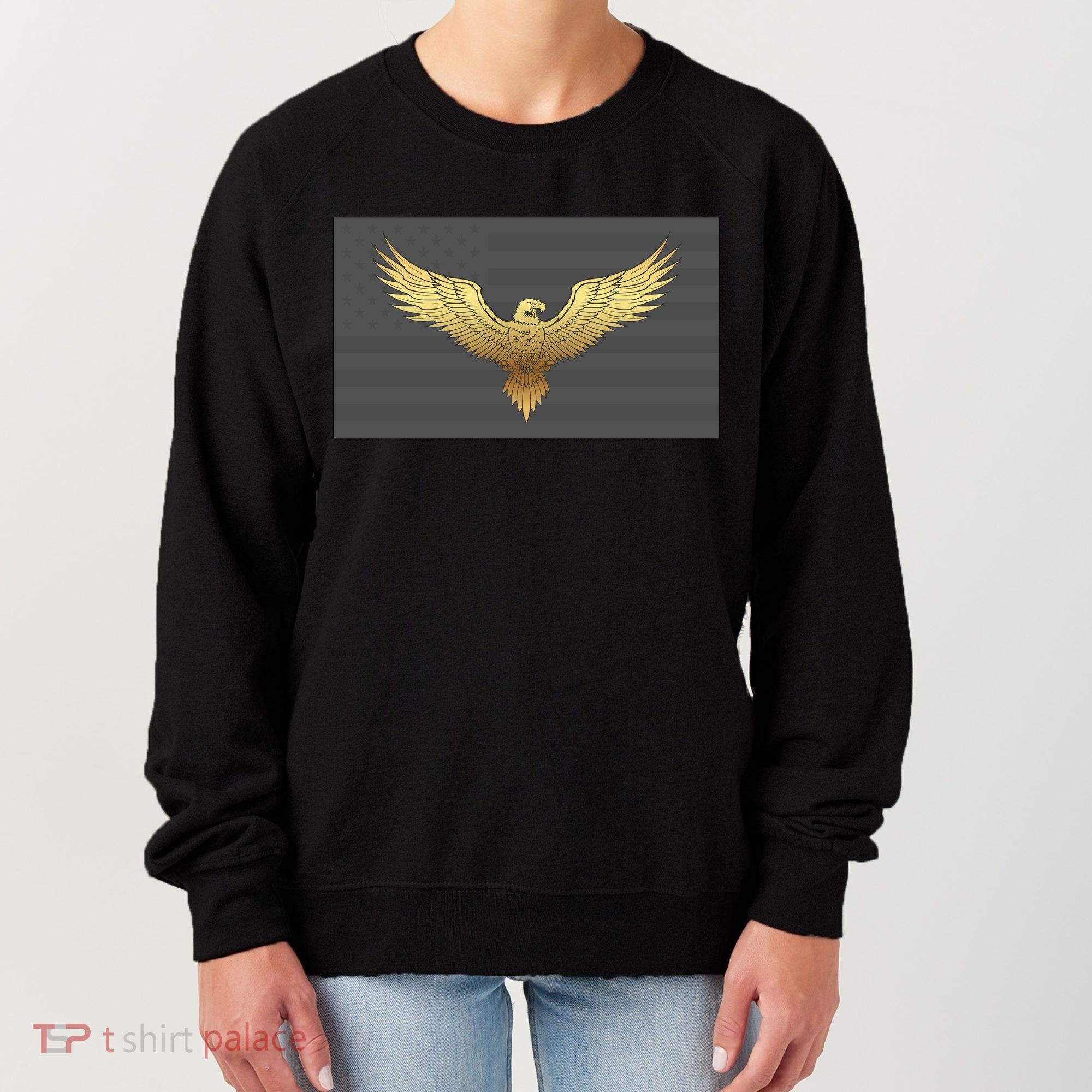 Gold American Eagle On Flag Women's Sweatshirt