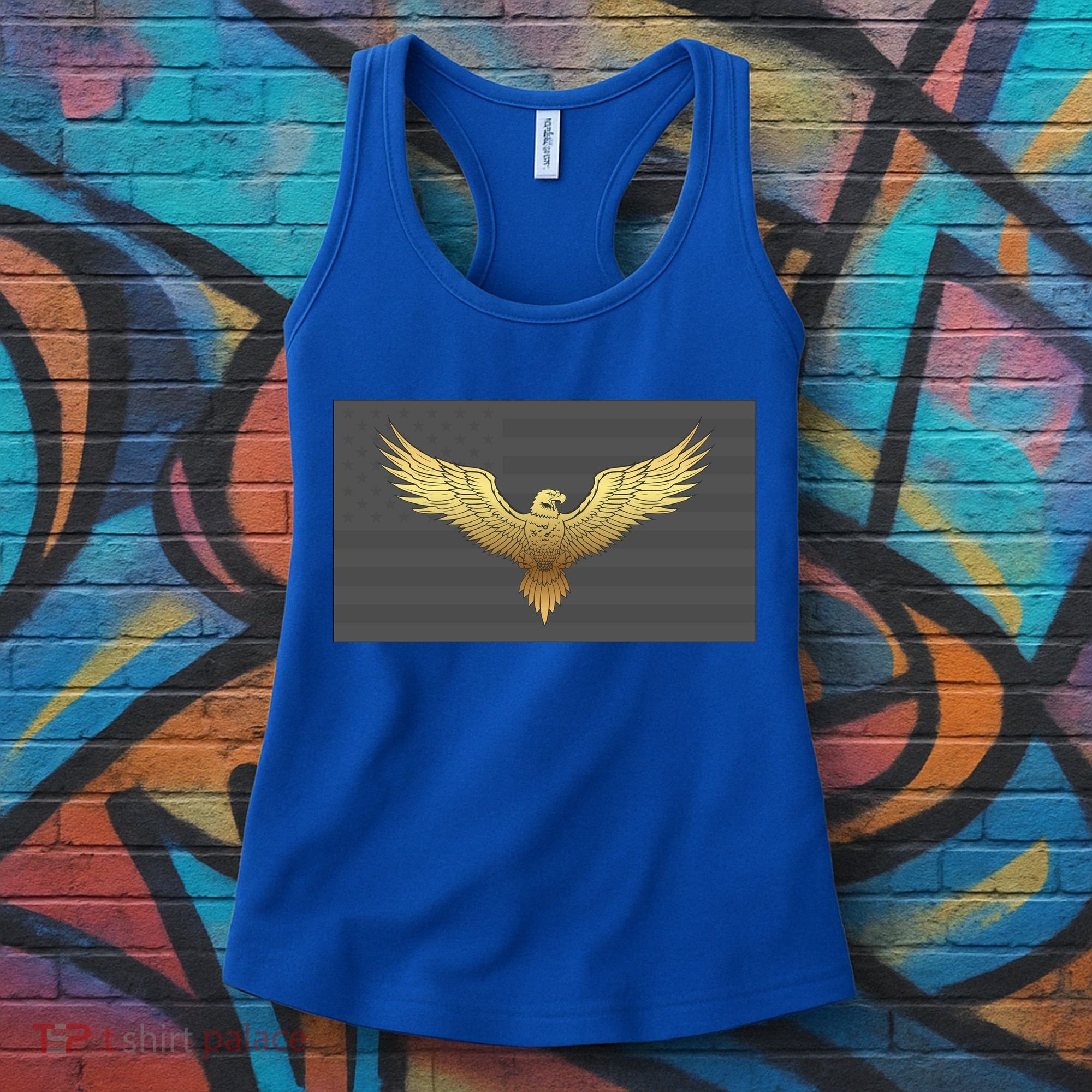 Gold American Eagle On Flag Women's Tank Top