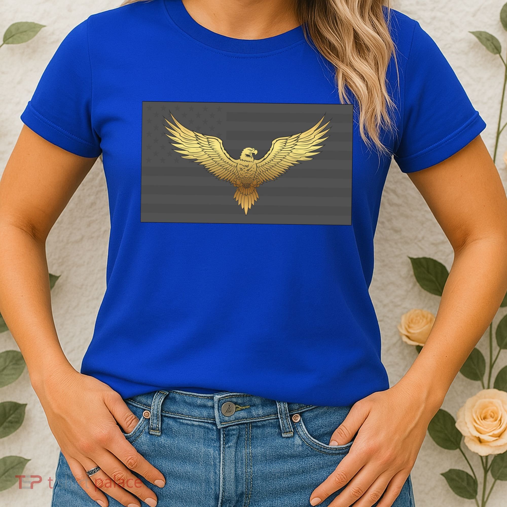 Gold American Eagle On Flag Women's T-Shirt