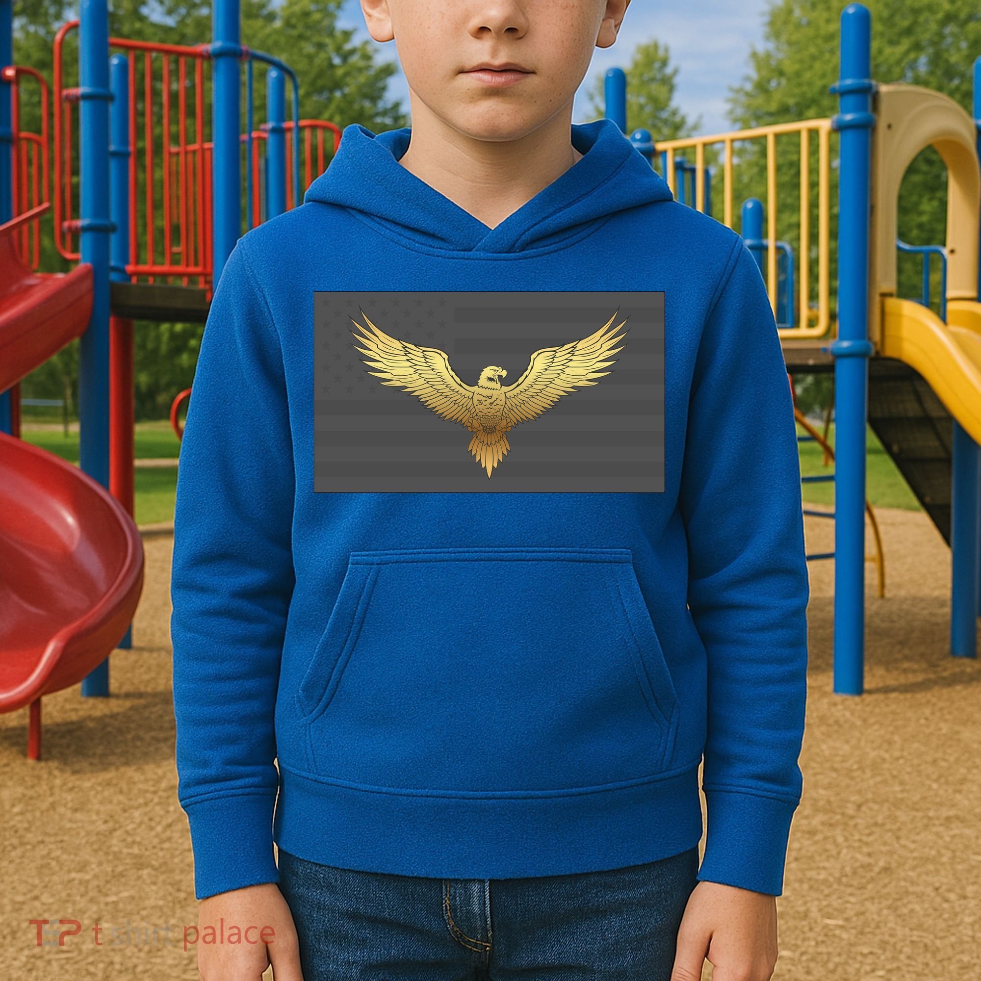 Gold American Eagle On Flag Kids Hoodie
