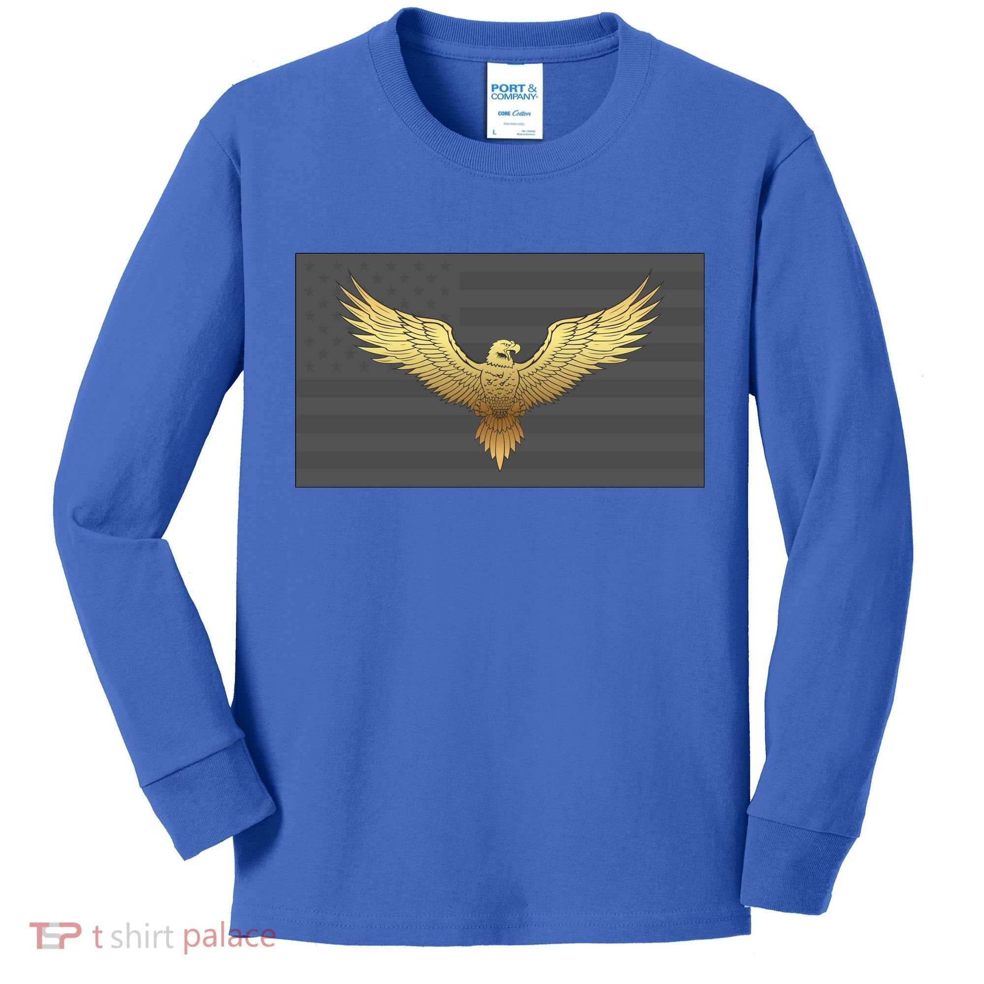 Gold American Eagle On Flag Kids Long Sleeve Shirt