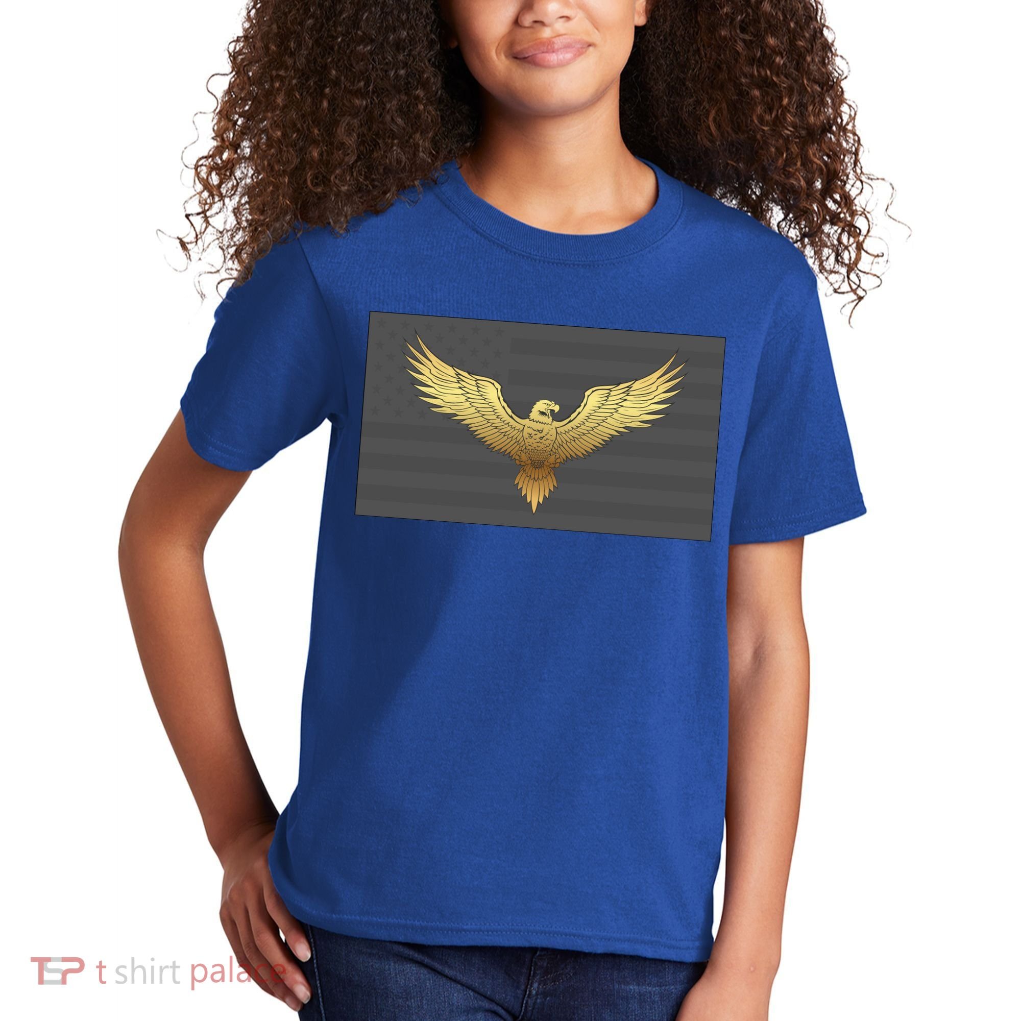 Gold American Eagle On Flag Kids T-Shirt