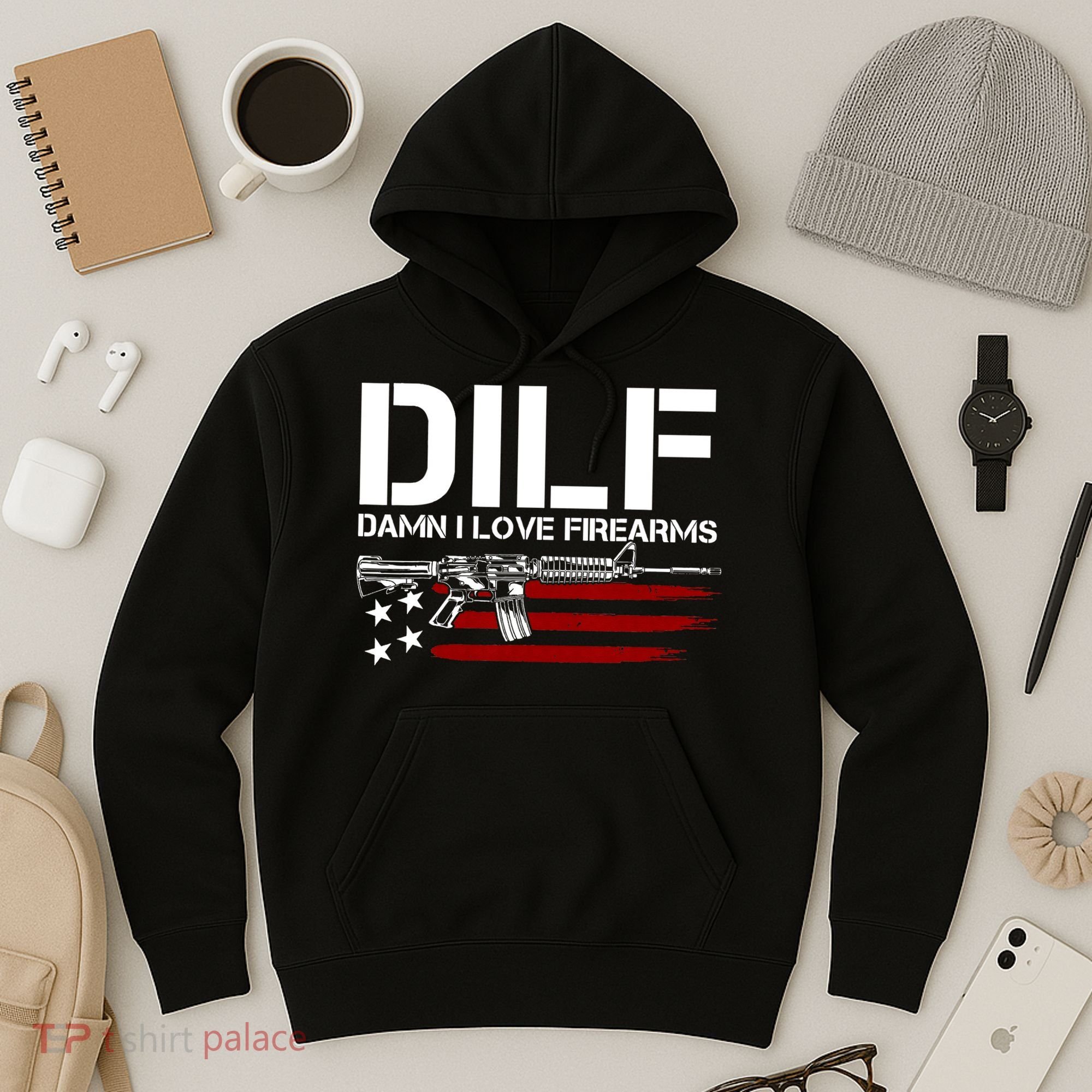 Gun American Flag DILF Damn I Love Firearms Hoodie