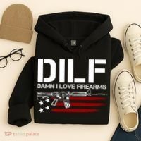 Gun American Flag DILF Damn I Love Firearms Hoodie thumb 4