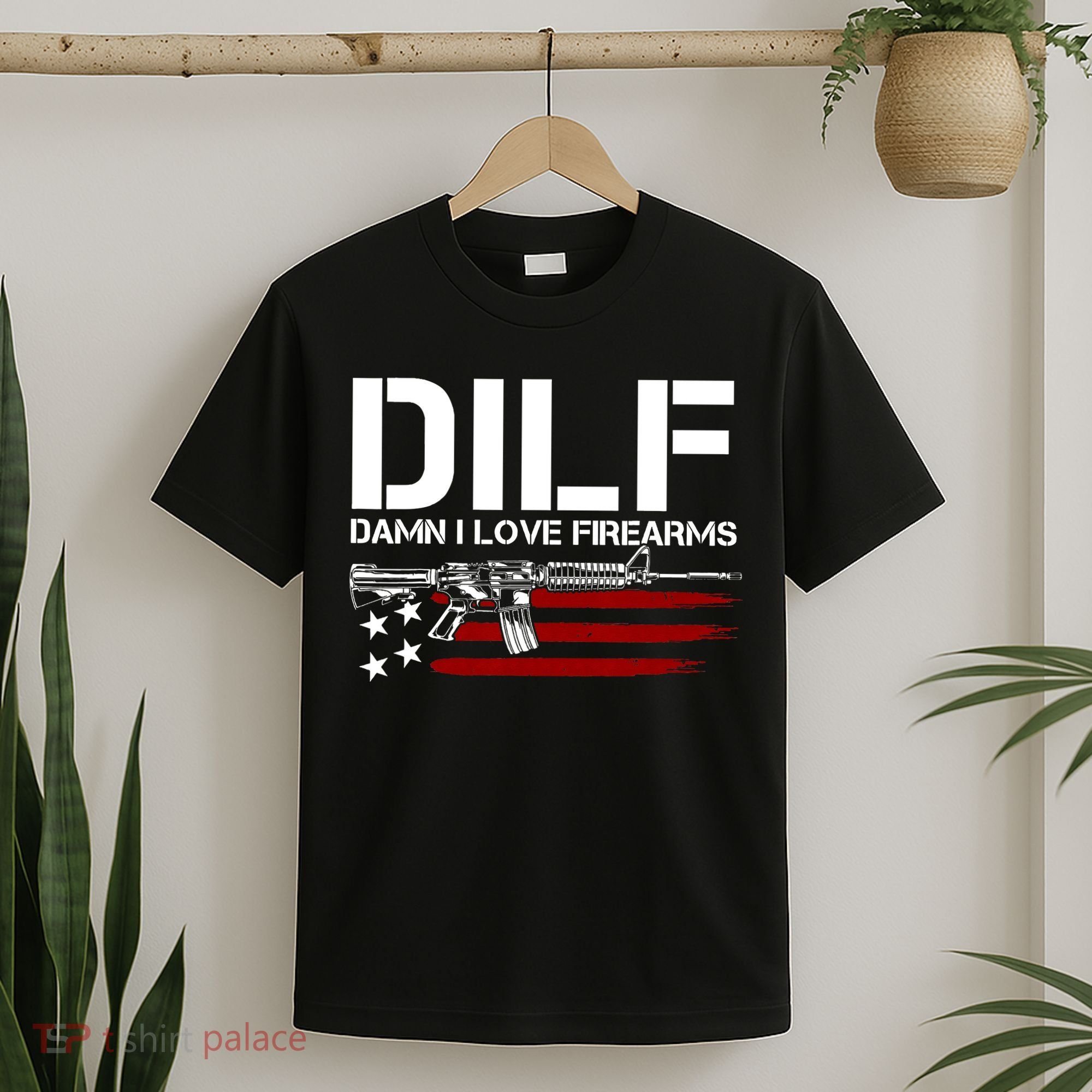 Gun American Flag DILF Damn I Love Firearms T-Shirt