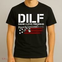 Gun American Flag DILF Damn I Love Firearms T-Shirt thumb 3