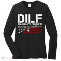 Gun American Flag DILF Damn I Love Firearms Women's Long Sleeve Shirt thumb 0