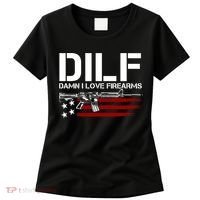 Gun American Flag DILF Damn I Love Firearms Women's T-Shirt thumb 0