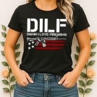 Gun American Flag DILF Damn I Love Firearms Women's T-Shirt thumb 2
